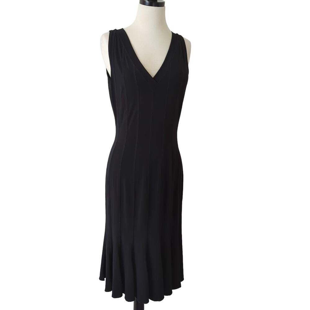 Shape FX Women's Dress Small Black V-Neck Knee Midi Stretchy Flattering Slimming